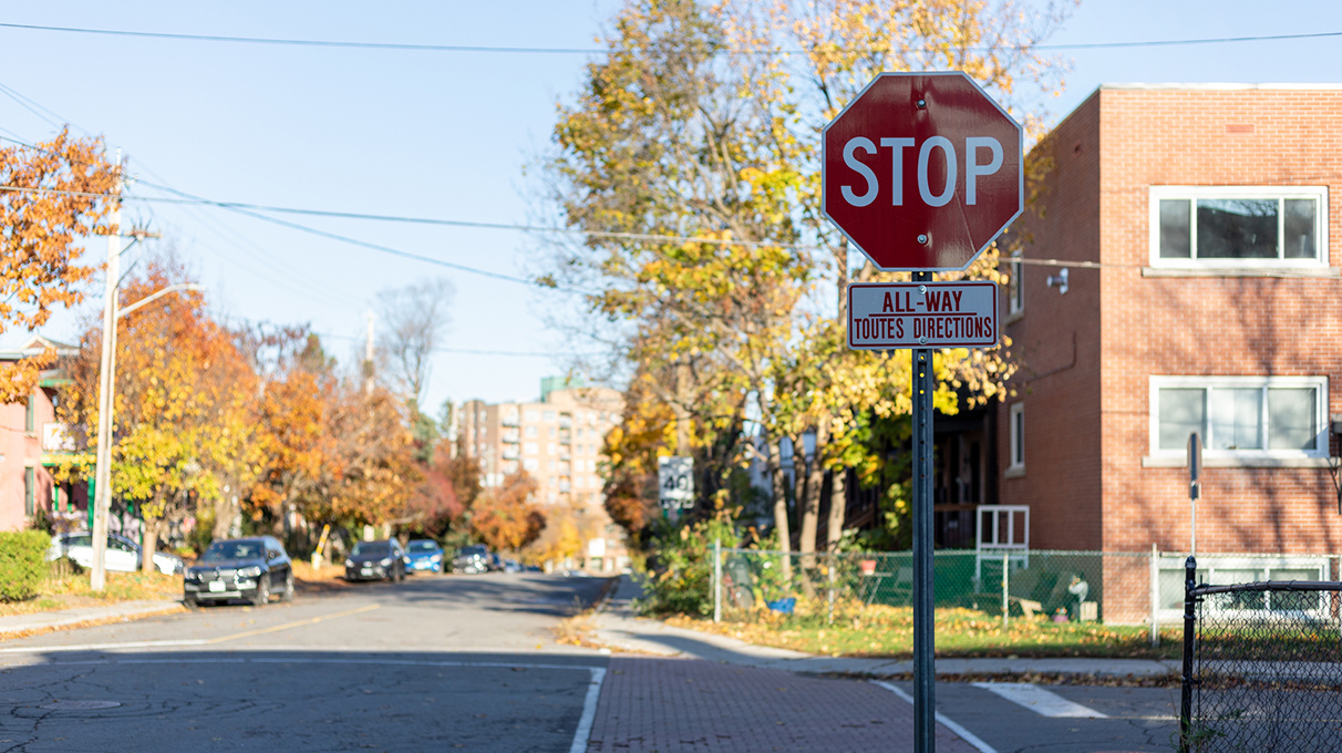 Stop sign at a residential intersection on Ottawa
