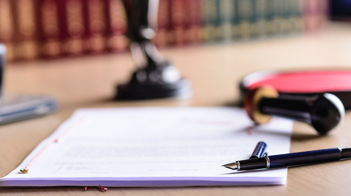 Papers sitting on a desk in a lawyers office