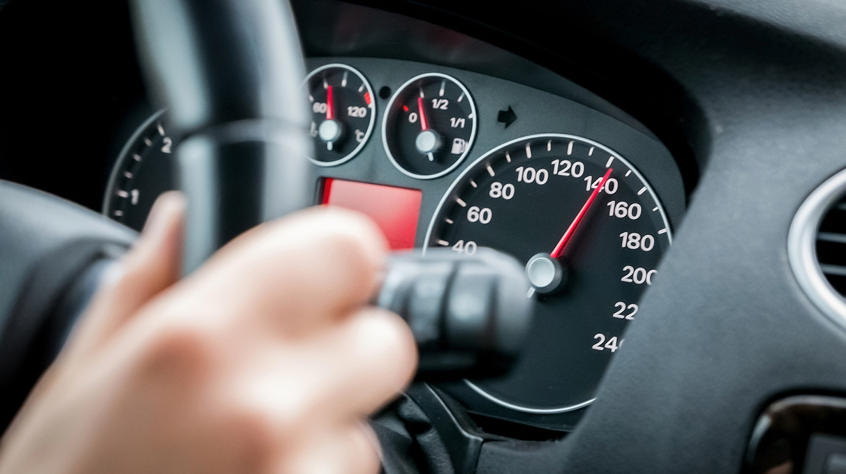 Close up of a speedometer in a vehicle