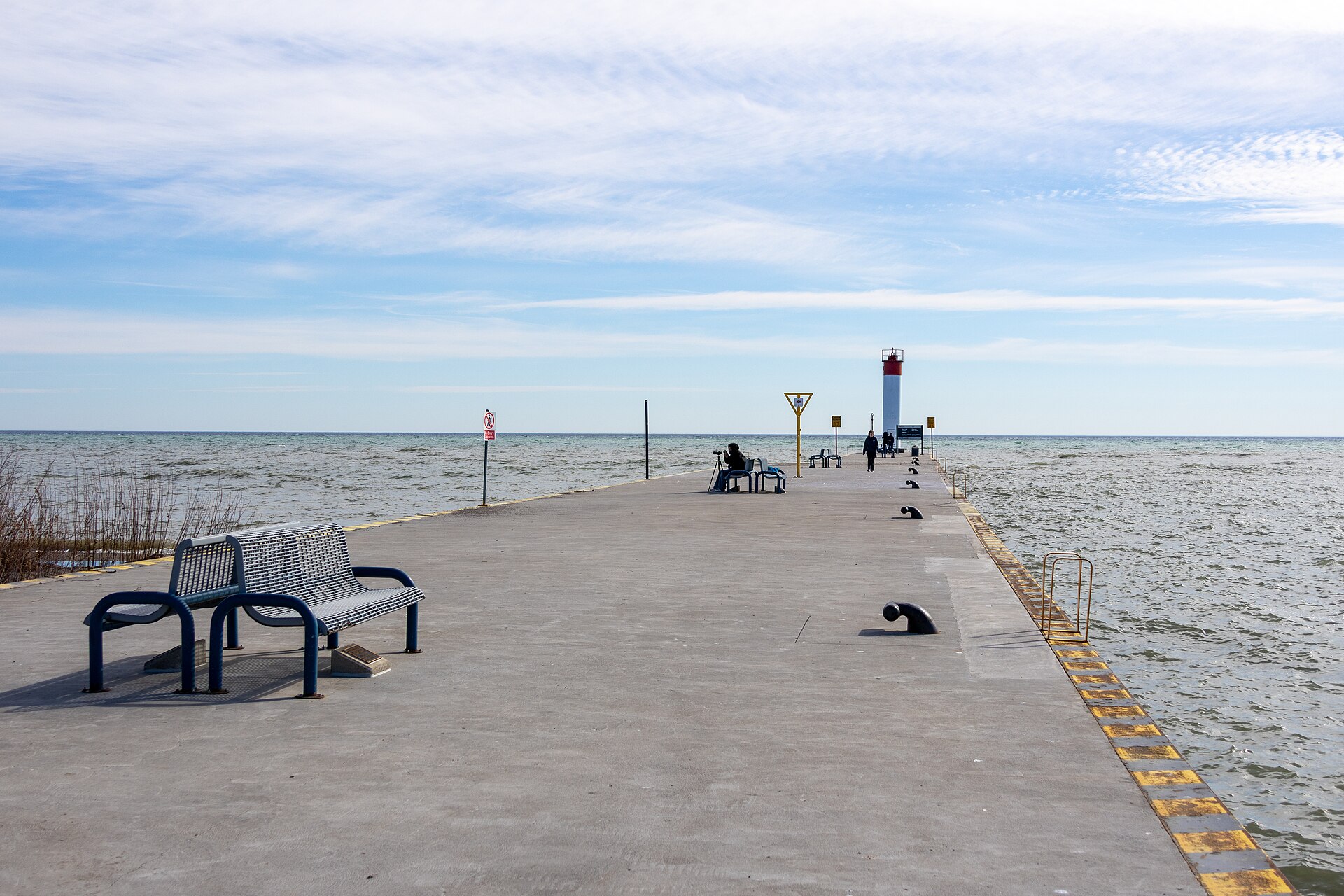 The pier and lighthouse at Whitby Harbour on Lake Ontario.