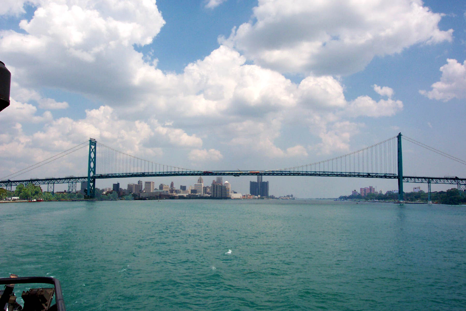 The Ambassador Bridge spanning the Detroit River at Windsor.